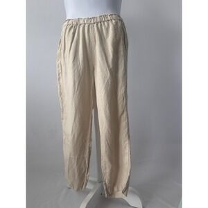 Women's Sz: L C&C California 100% Linen Beige Casual Ankle Pants (b62) Boho